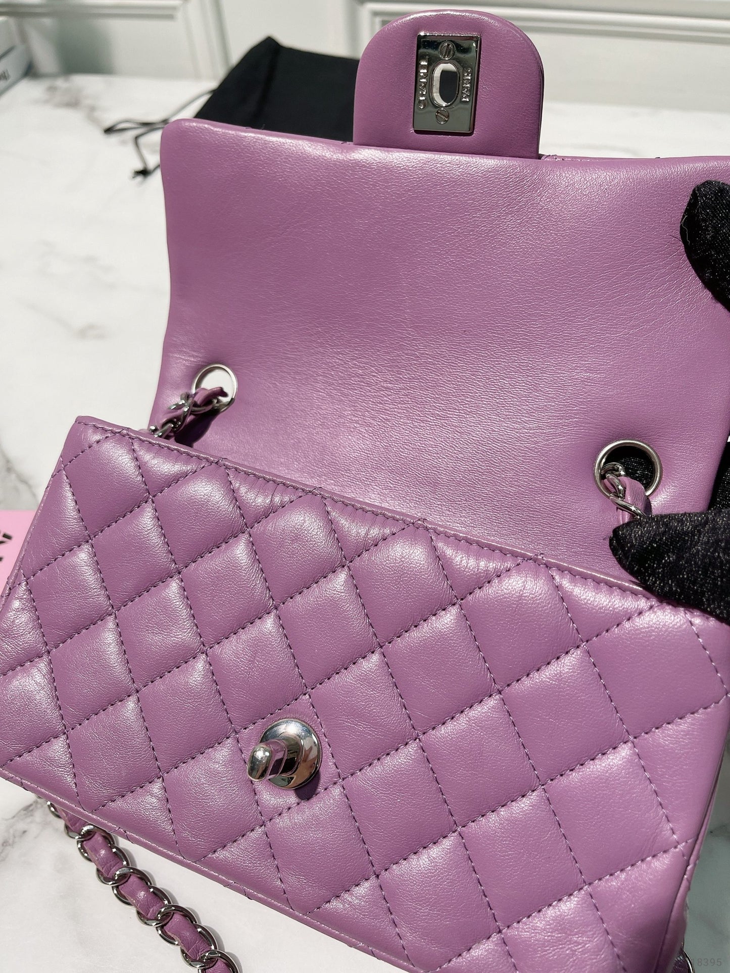 CHANEL MINI FLAP, Purple/Silver