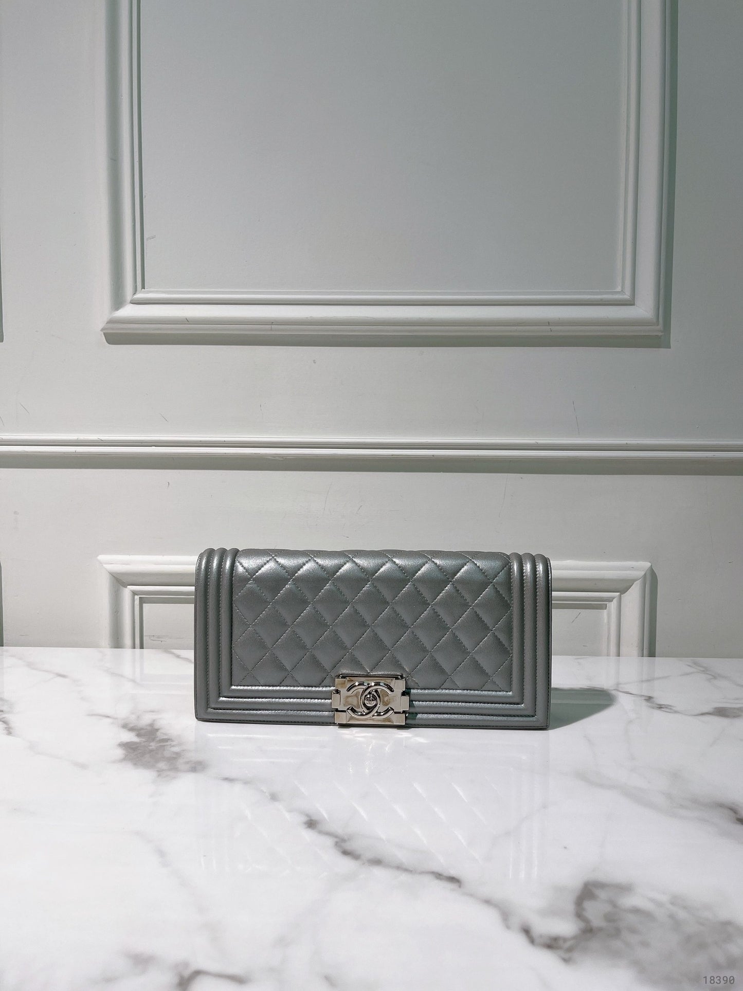 CHANEL BOY CLUTCH BAG, Silver