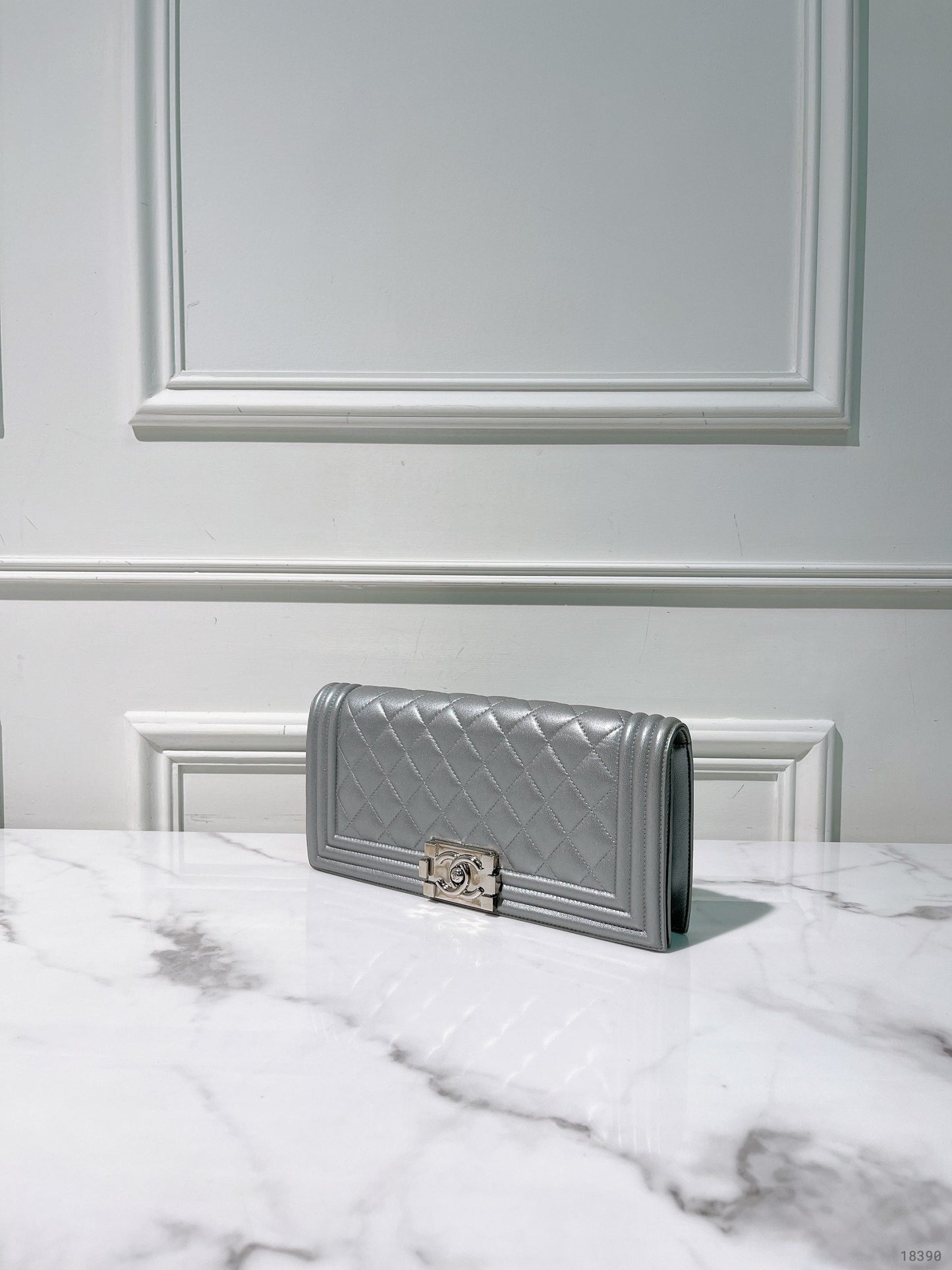 CHANEL BOY CLUTCH BAG, Silver