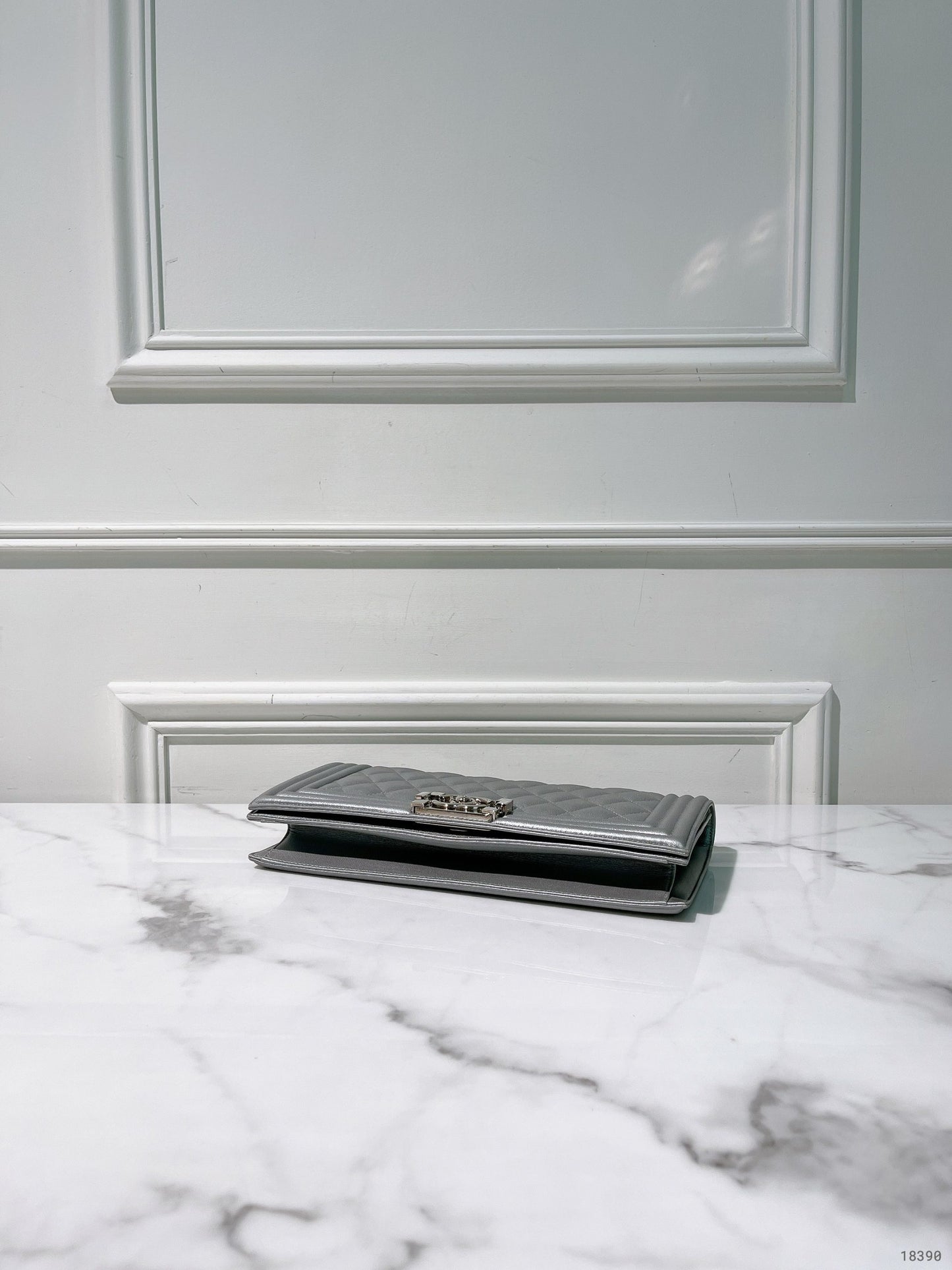 CHANEL BOY CLUTCH BAG, Silver