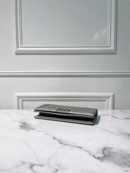 CHANEL BOY CLUTCH BAG, Silver