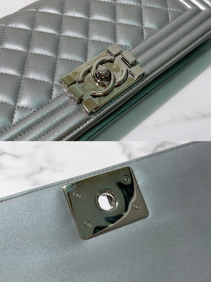 CHANEL BOY CLUTCH BAG, Silver