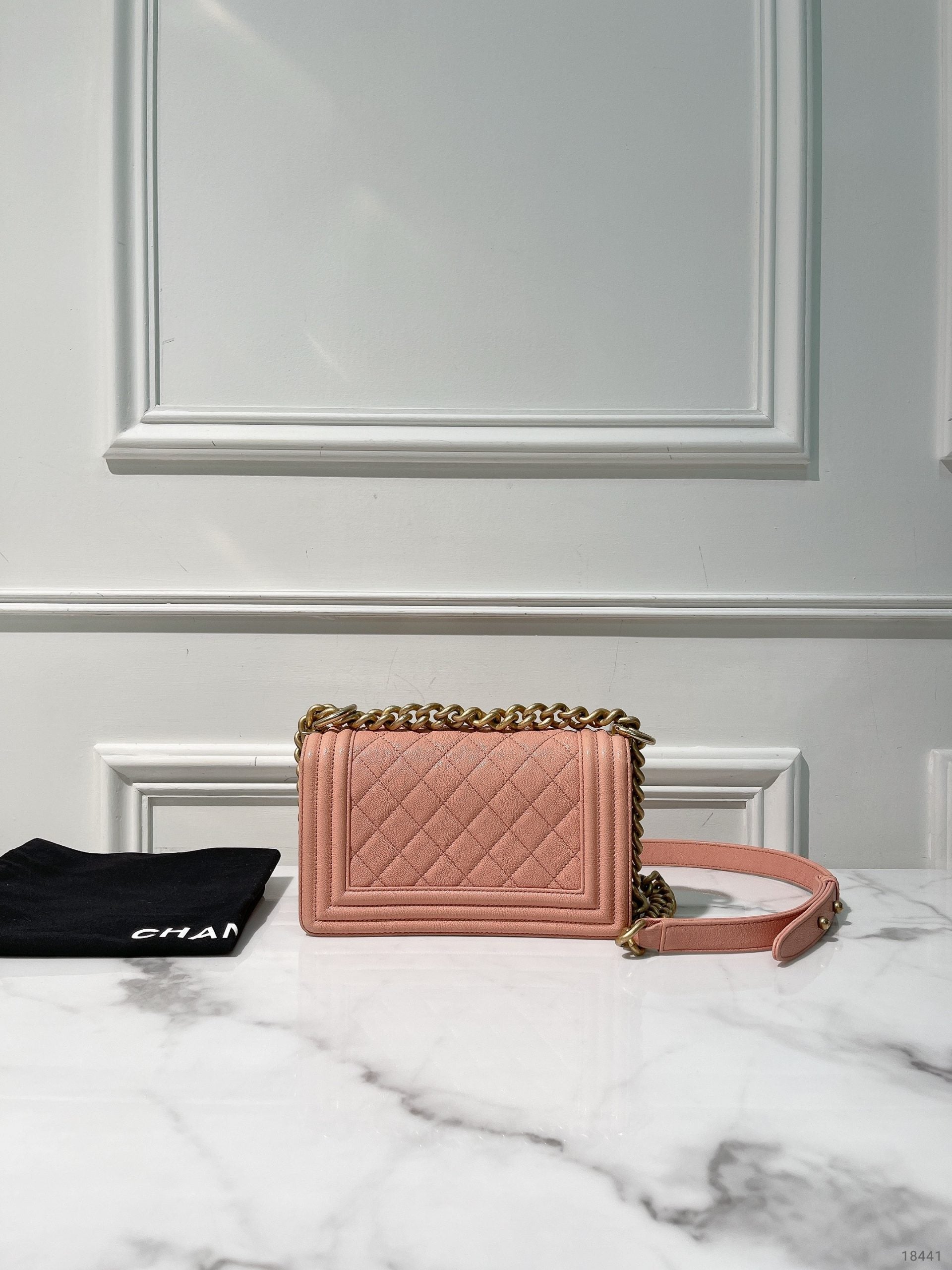 CHANEL SMALL BOY HANDBAG, Pink/Gold