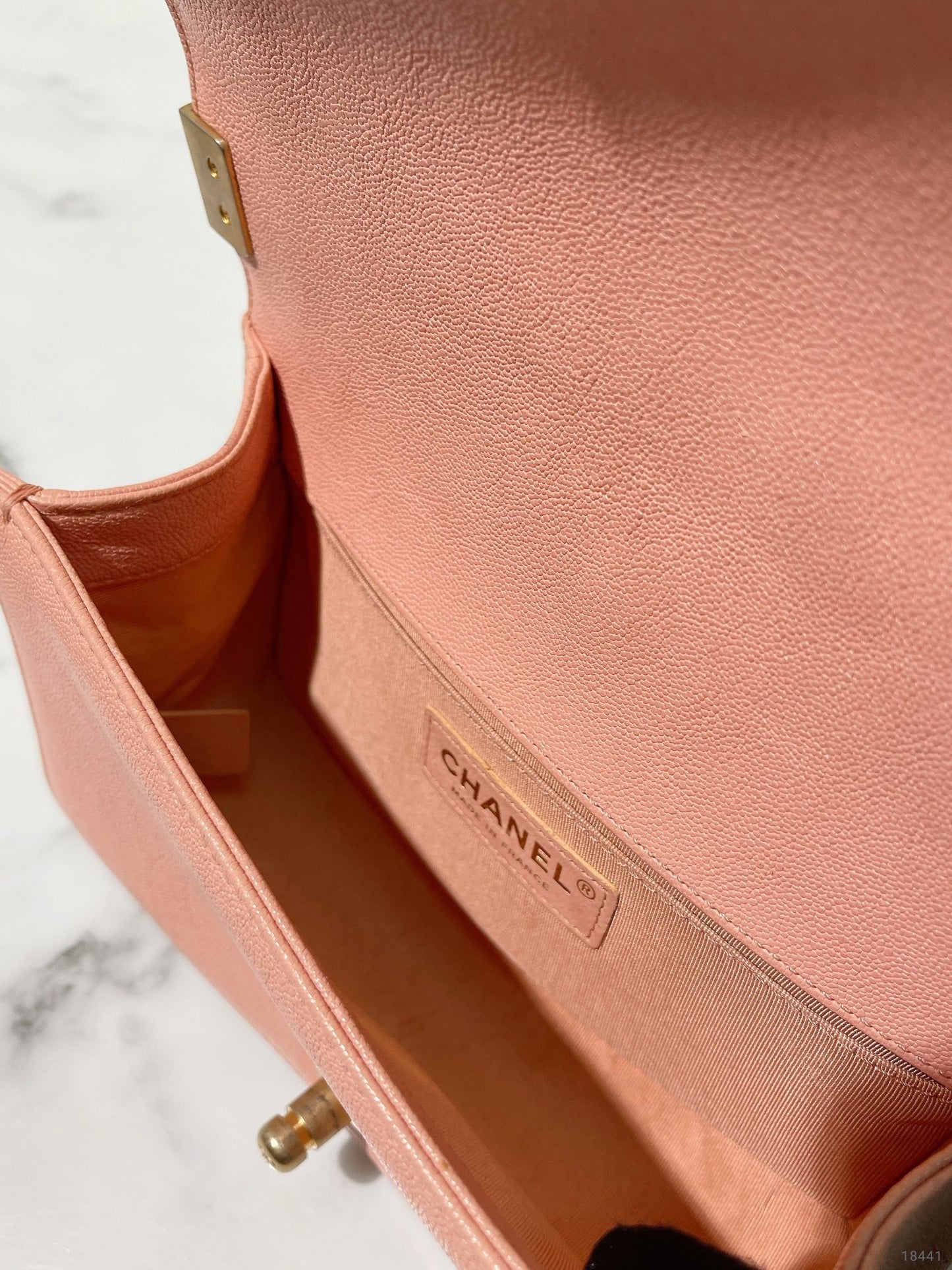 CHANEL SMALL BOY HANDBAG, Pink/Gold