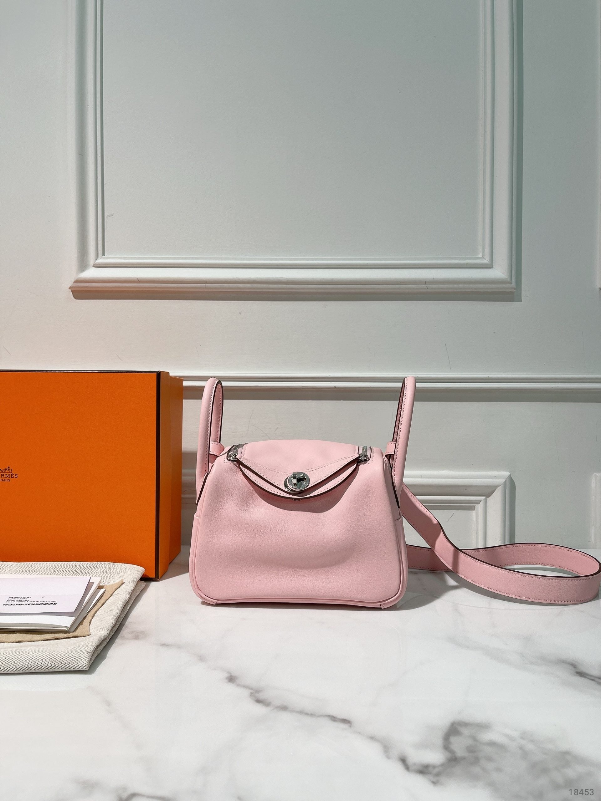 HERMES MINI LINDY, Rose Sakura/Silver