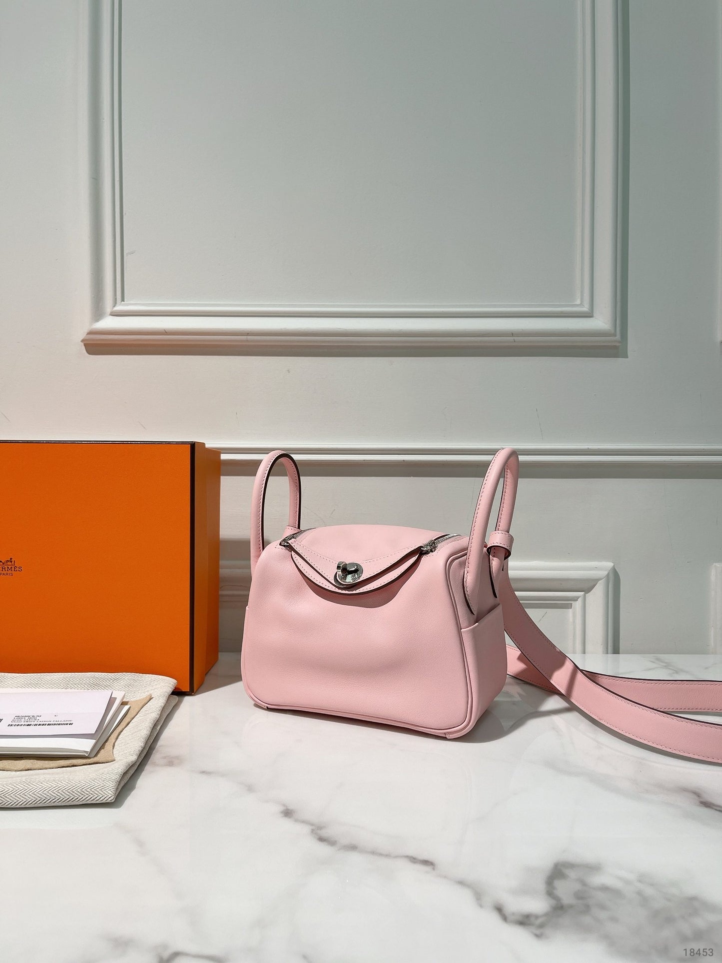 HERMES MINI LINDY, Rose Sakura/Silver
