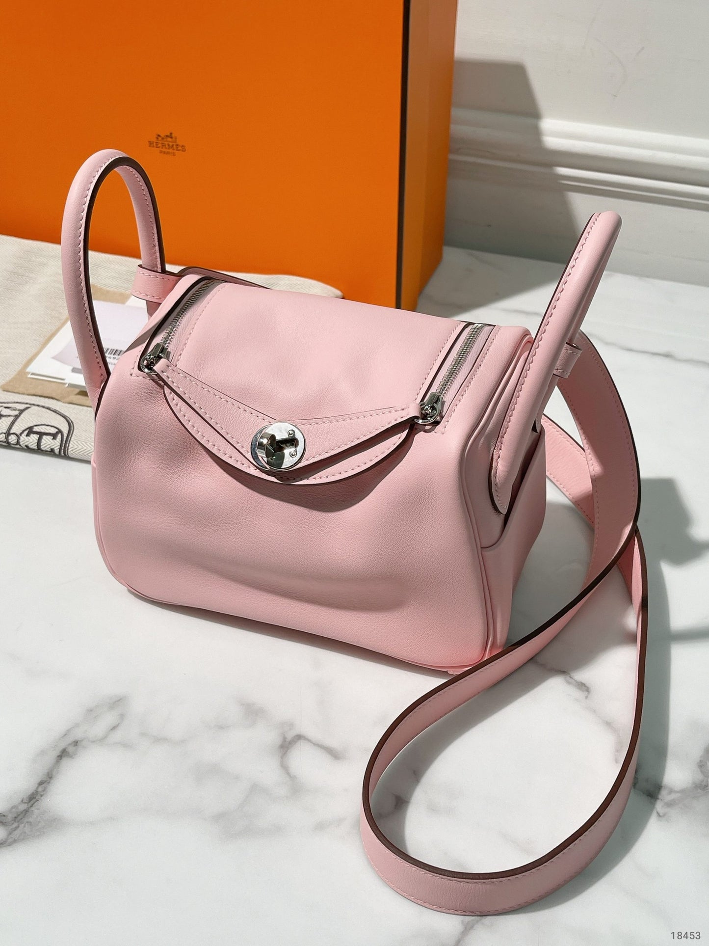 HERMES MINI LINDY, Rose Sakura/Silver