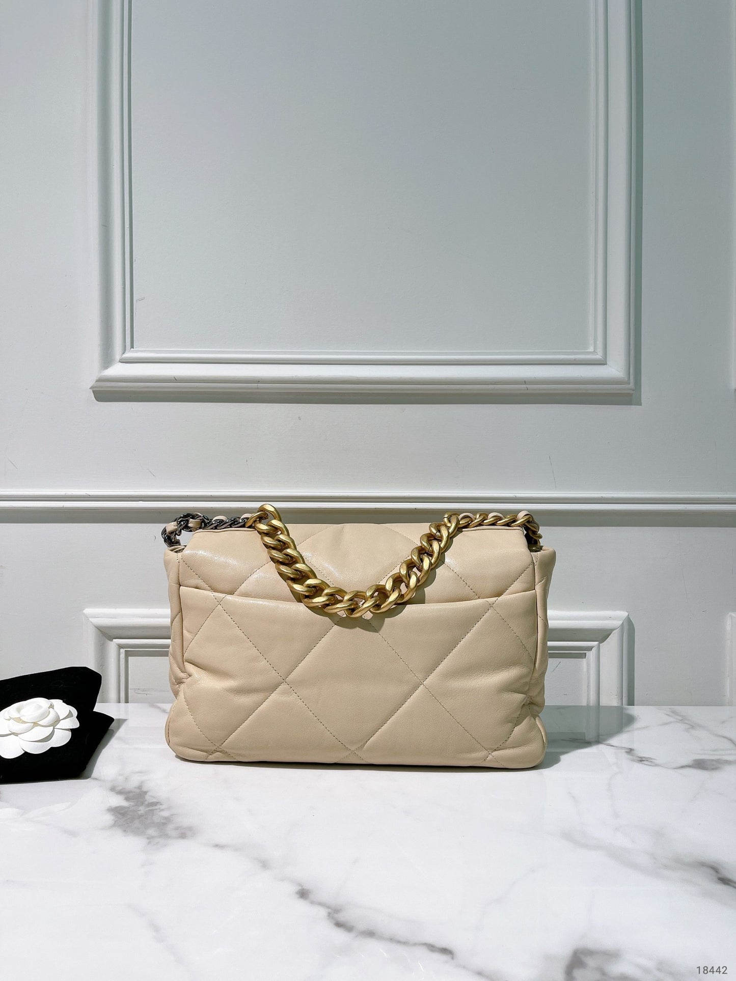 CHANEL 19 BAG, Beige/Gold