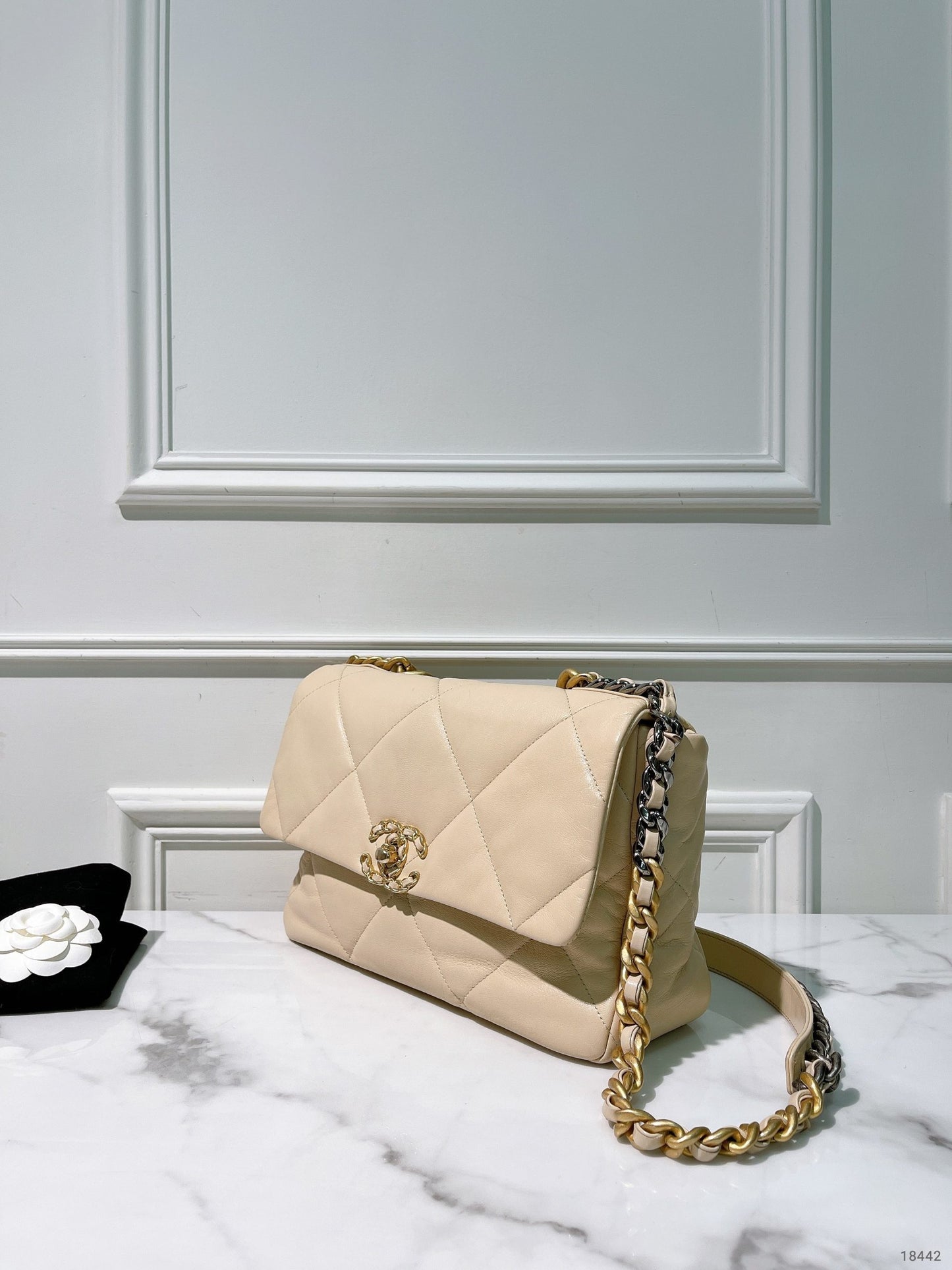 CHANEL 19 BAG, Beige/Gold
