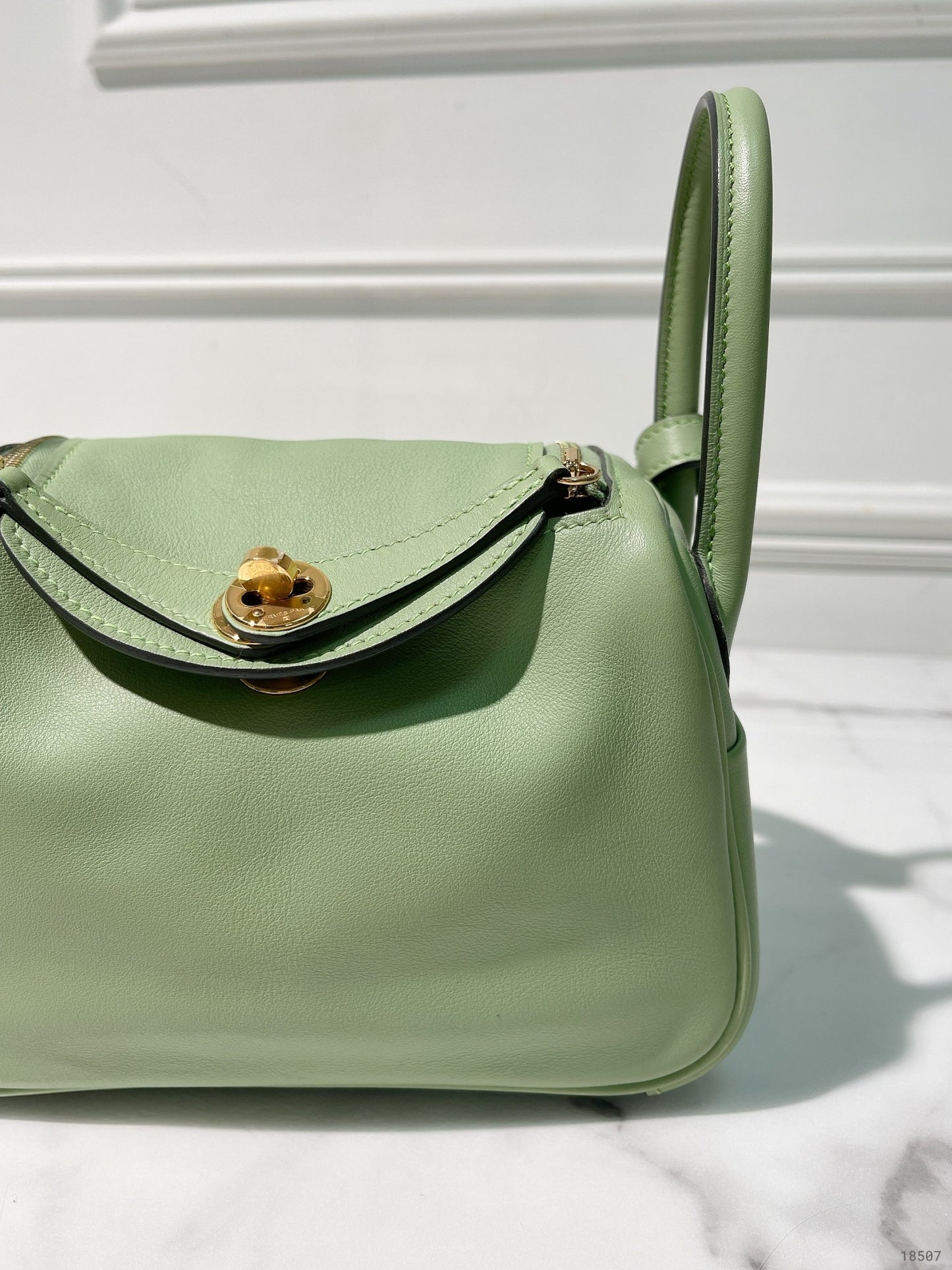 HERMES MINI LINDY, Vert Criquet/Gold