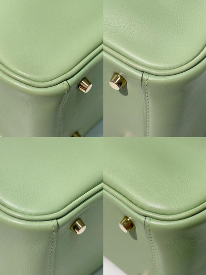 HERMES MINI LINDY, Vert Criquet/Gold
