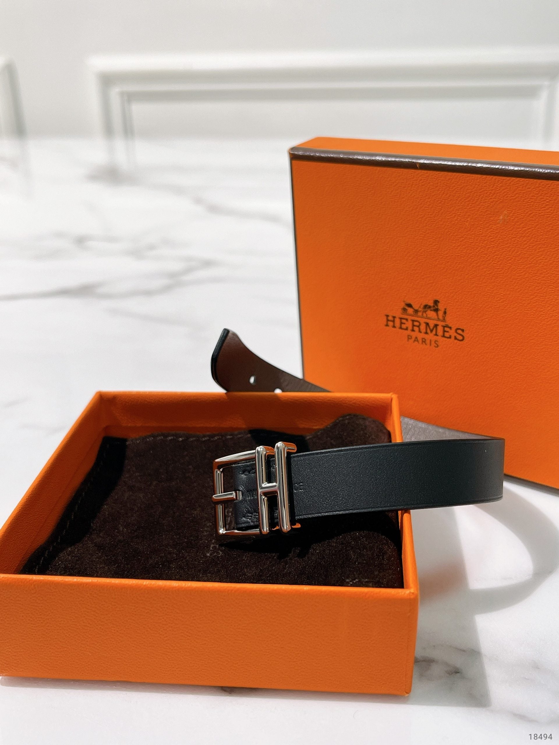 HERMES NATHAN BRACELET, Noir/Silver
