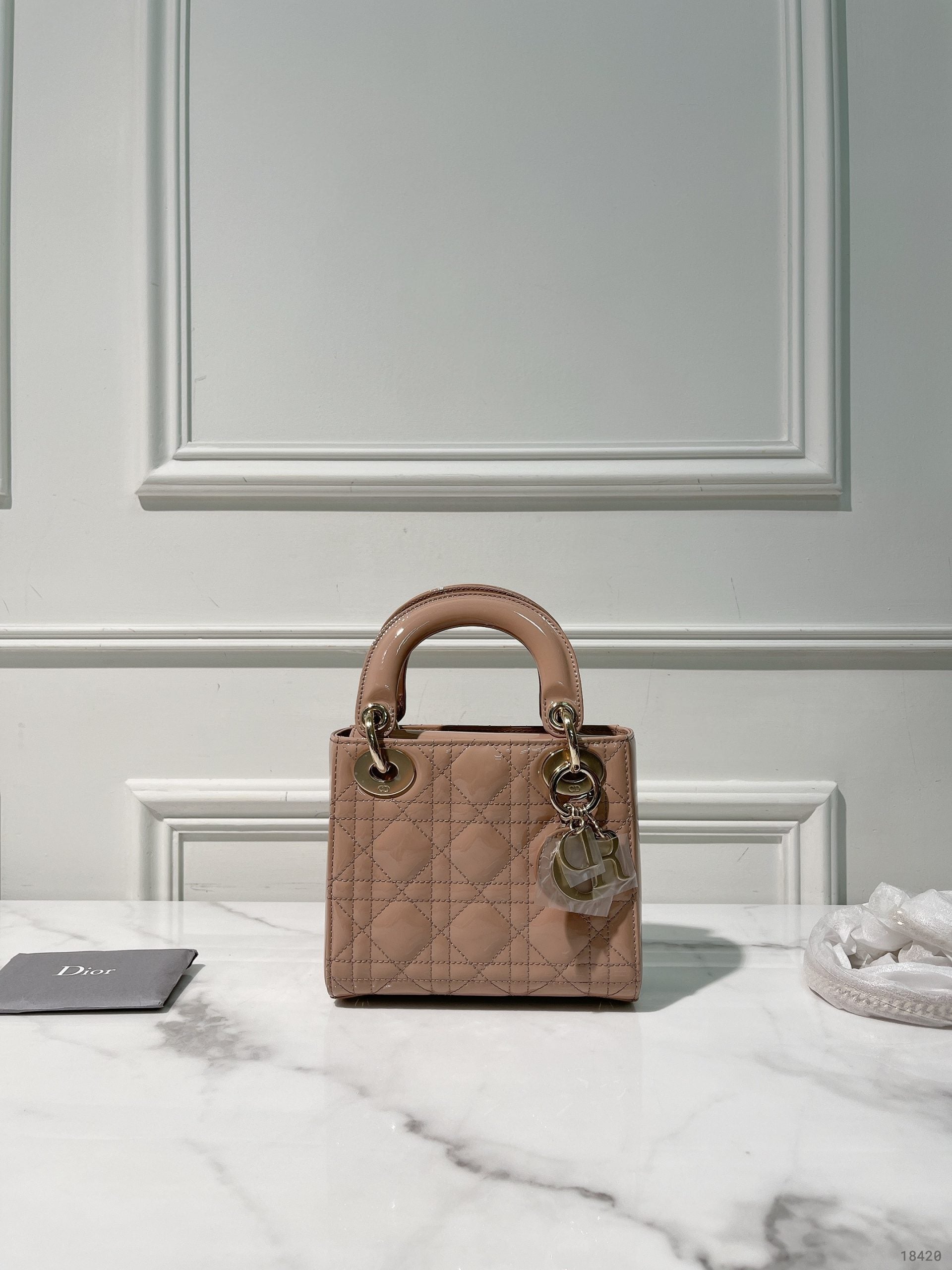 DIOR MINI LADY DIOR, Dusty Pink/Gold