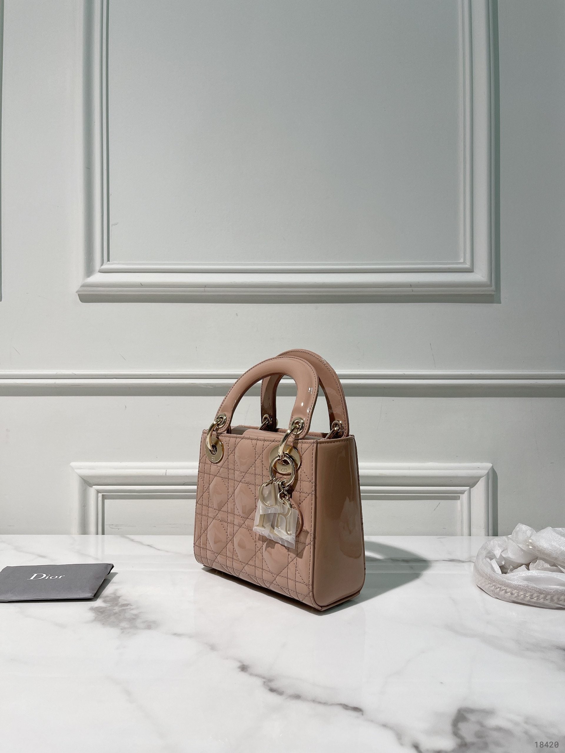 DIOR MINI LADY DIOR, Dusty Pink/Gold