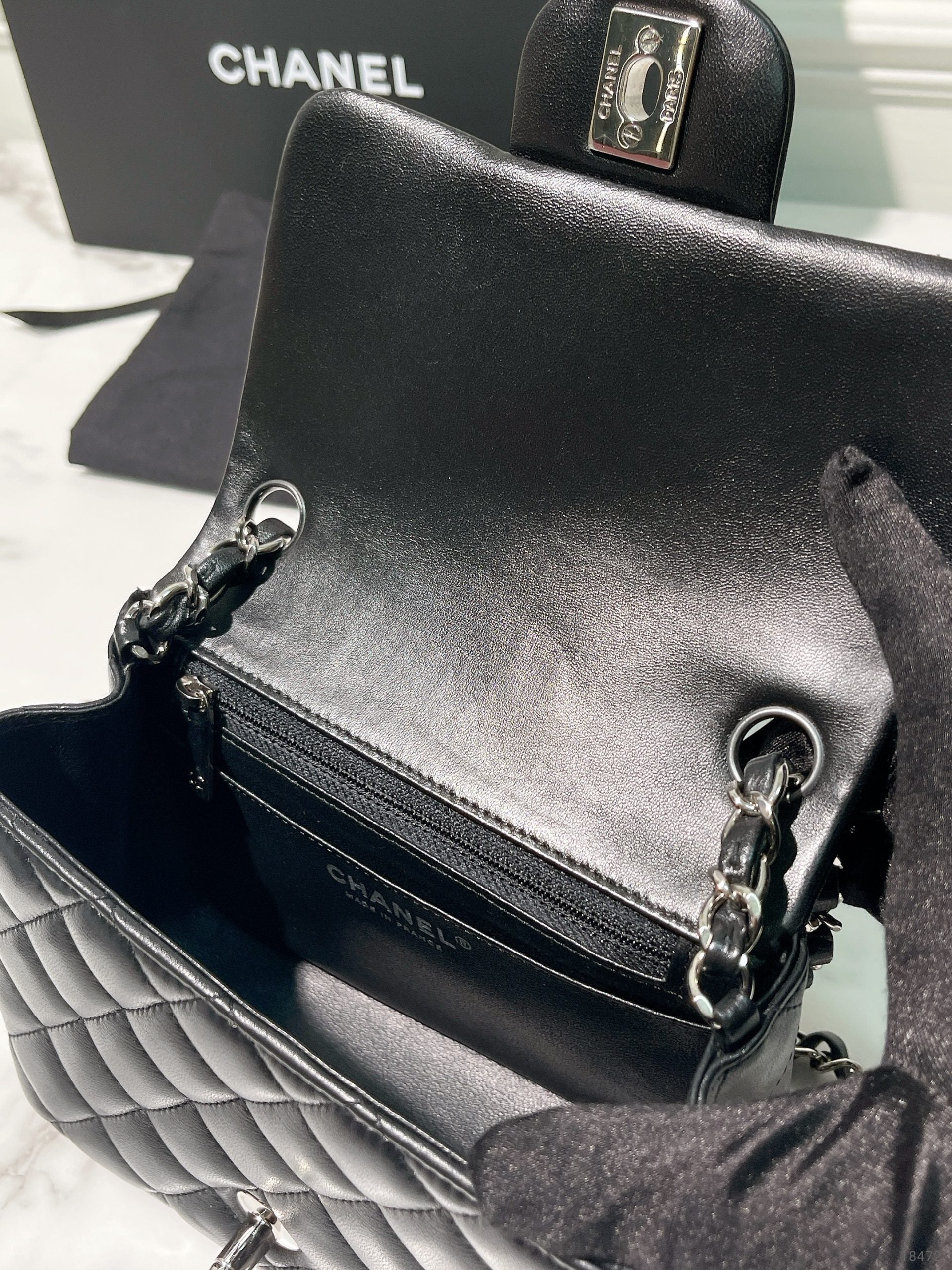 CHANEL MINI SQUARE, Black/Silver