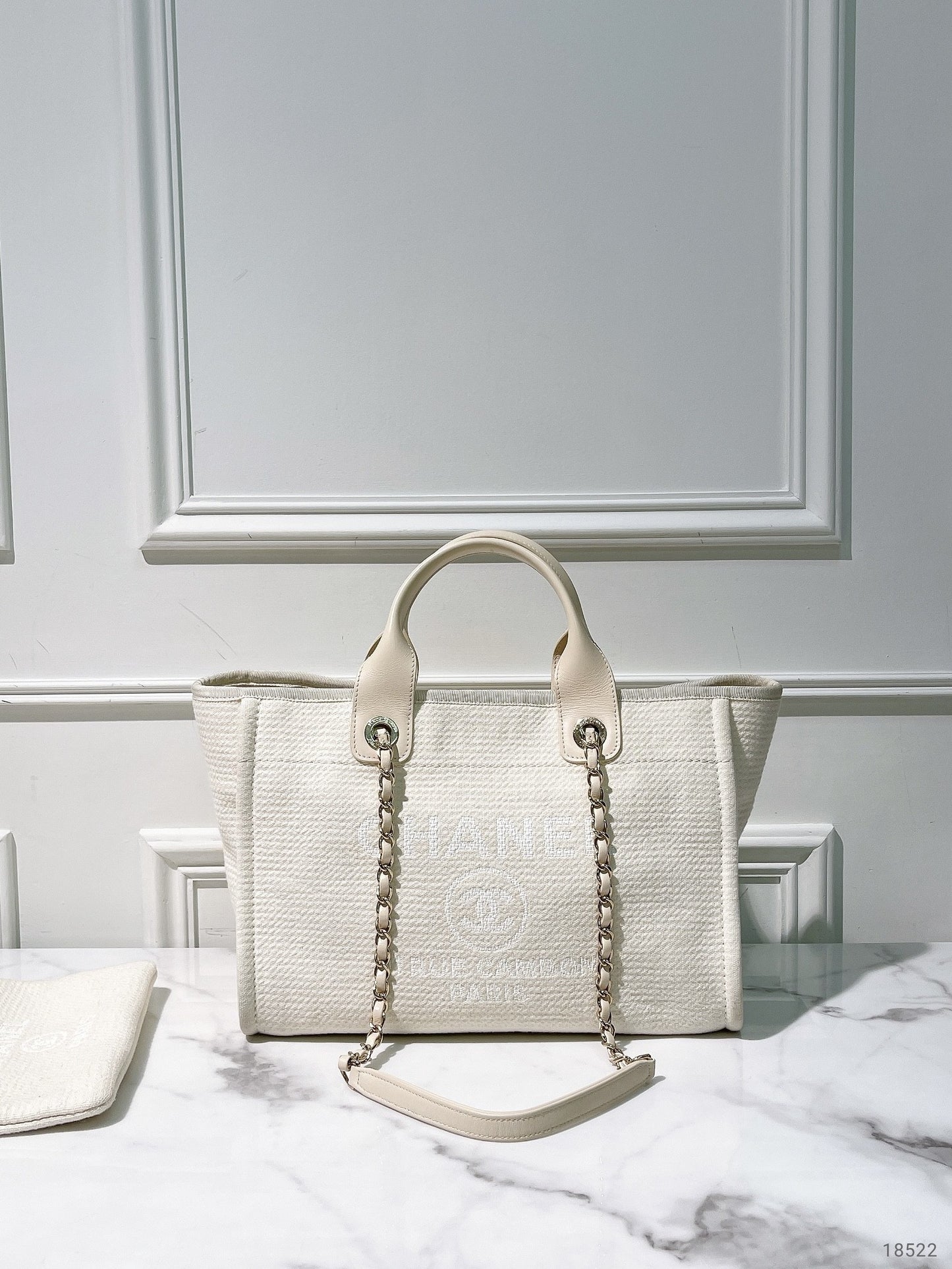 CHANEL SMALL DEAUVILLE SHOPPING TOTE, White