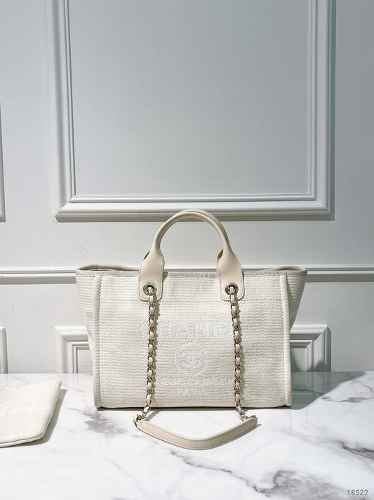 CHANEL SMALL DEAUVILLE SHOPPING TOTE, White