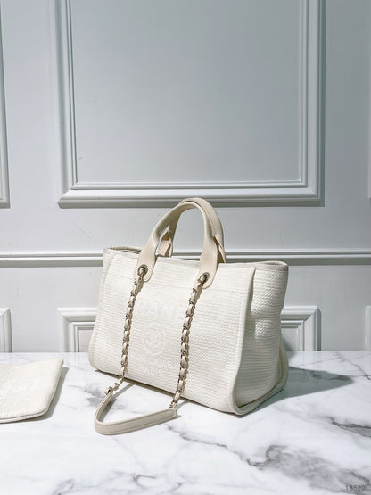 CHANEL SMALL DEAUVILLE SHOPPING TOTE, White