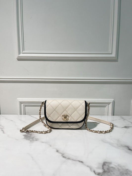 CHANEL MINI FLAP BAG, Black/White/Gold