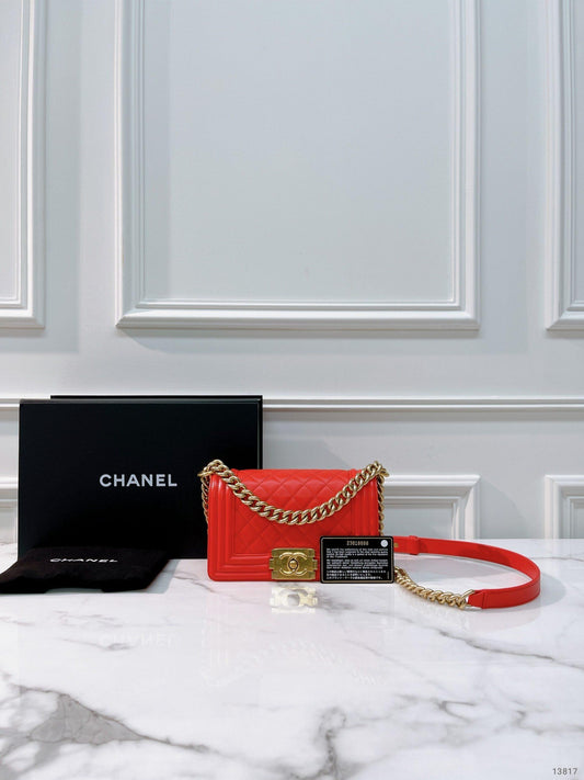 CHANEL SMALL BOY HANDBAG, RED/GOLD