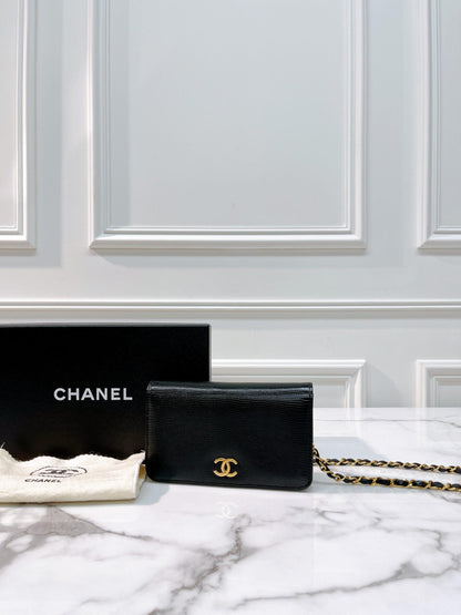 CHANEL VINTAGE WOC in Lizard Leather, BLACK/GOLD