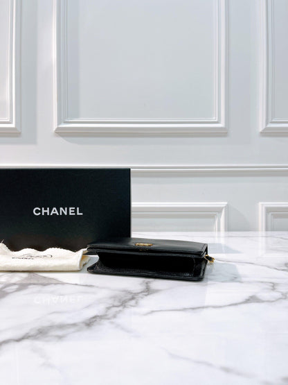 CHANEL VINTAGE WOC in Lizard Leather, BLACK/GOLD