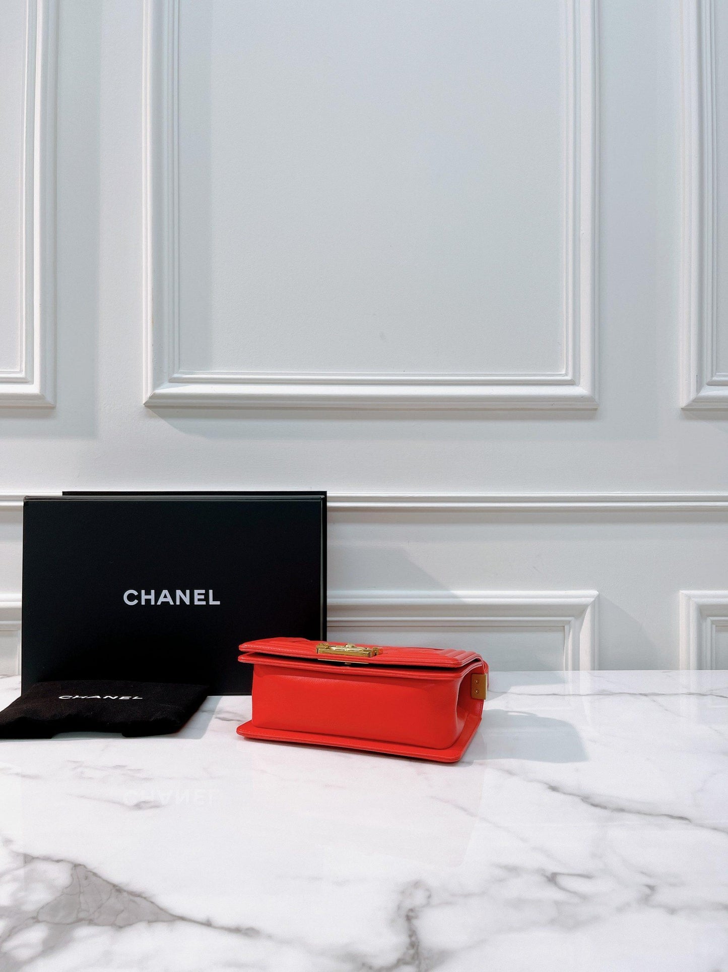 CHANEL SMALL BOY HANDBAG, RED/GOLD