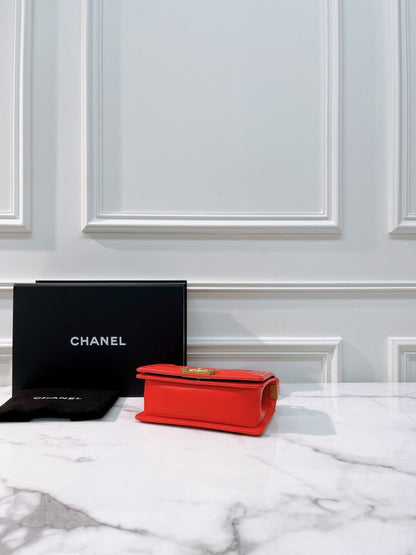 CHANEL SMALL BOY HANDBAG, RED/GOLD