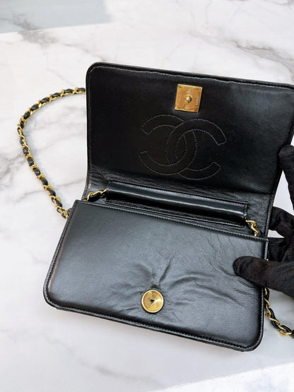 CHANEL VINTAGE WOC in Lizard Leather, BLACK/GOLD