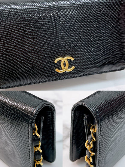 CHANEL VINTAGE WOC in Lizard Leather, BLACK/GOLD
