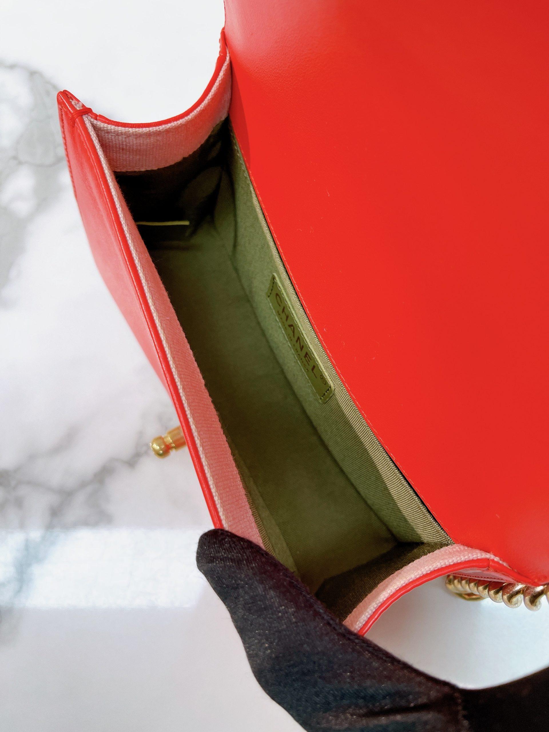 CHANEL SMALL BOY HANDBAG, RED/GOLD