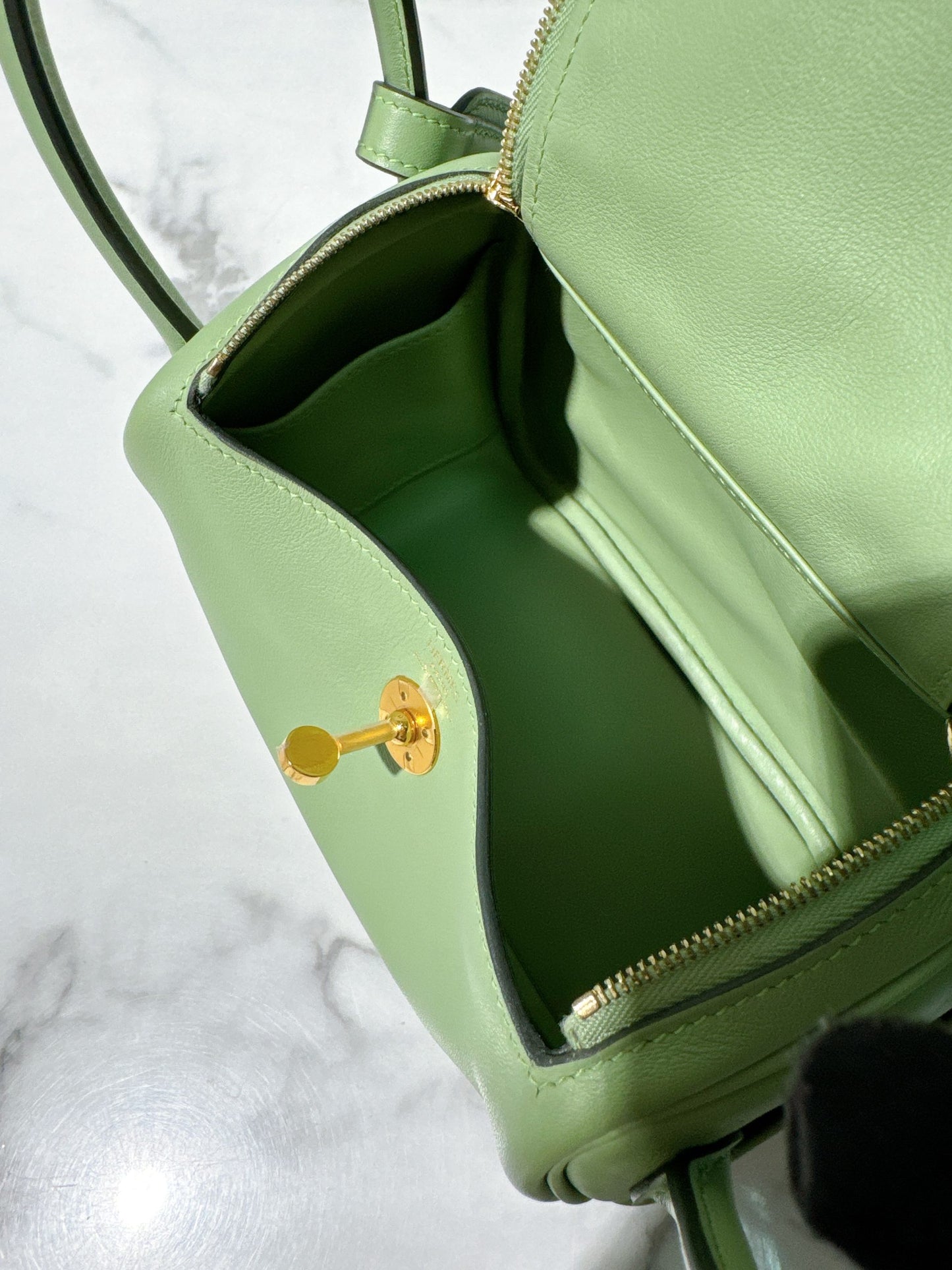 HERMES MINI LINDY, Vert Criquet/Gold
