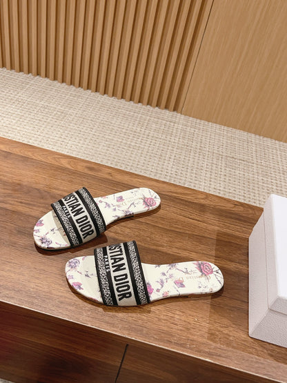 Dior Embroidered Slides, Round-Toe 04