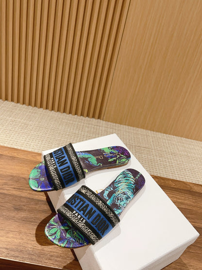 Dior Embroidered Slides, Round-Toe 06