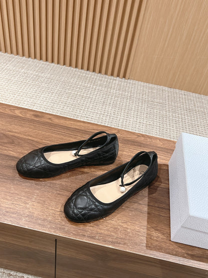 Dior Bow & Pearl Flat, Black