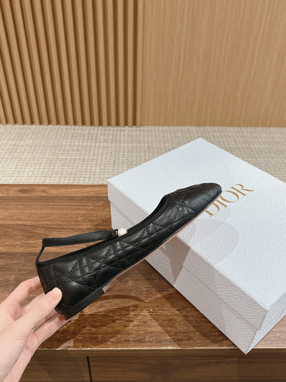 Dior Bow & Pearl Flat, Black