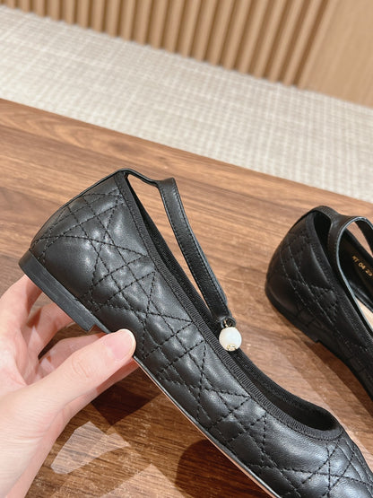 Dior Bow & Pearl Flat, Black