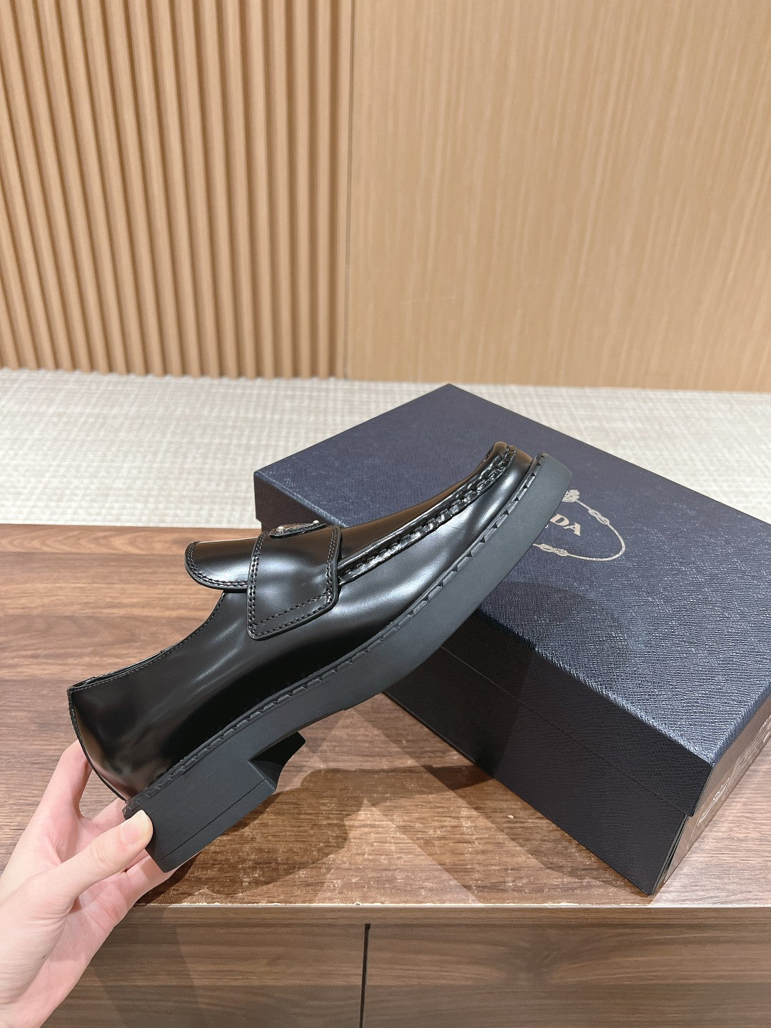 Prada Men Leather Shoes, Black