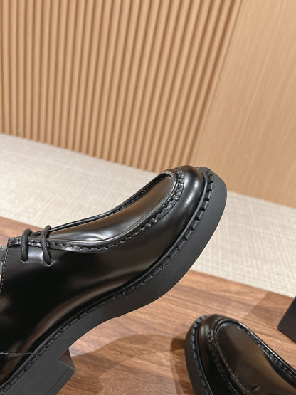 Prada Men Leather Shoes, Black Lace