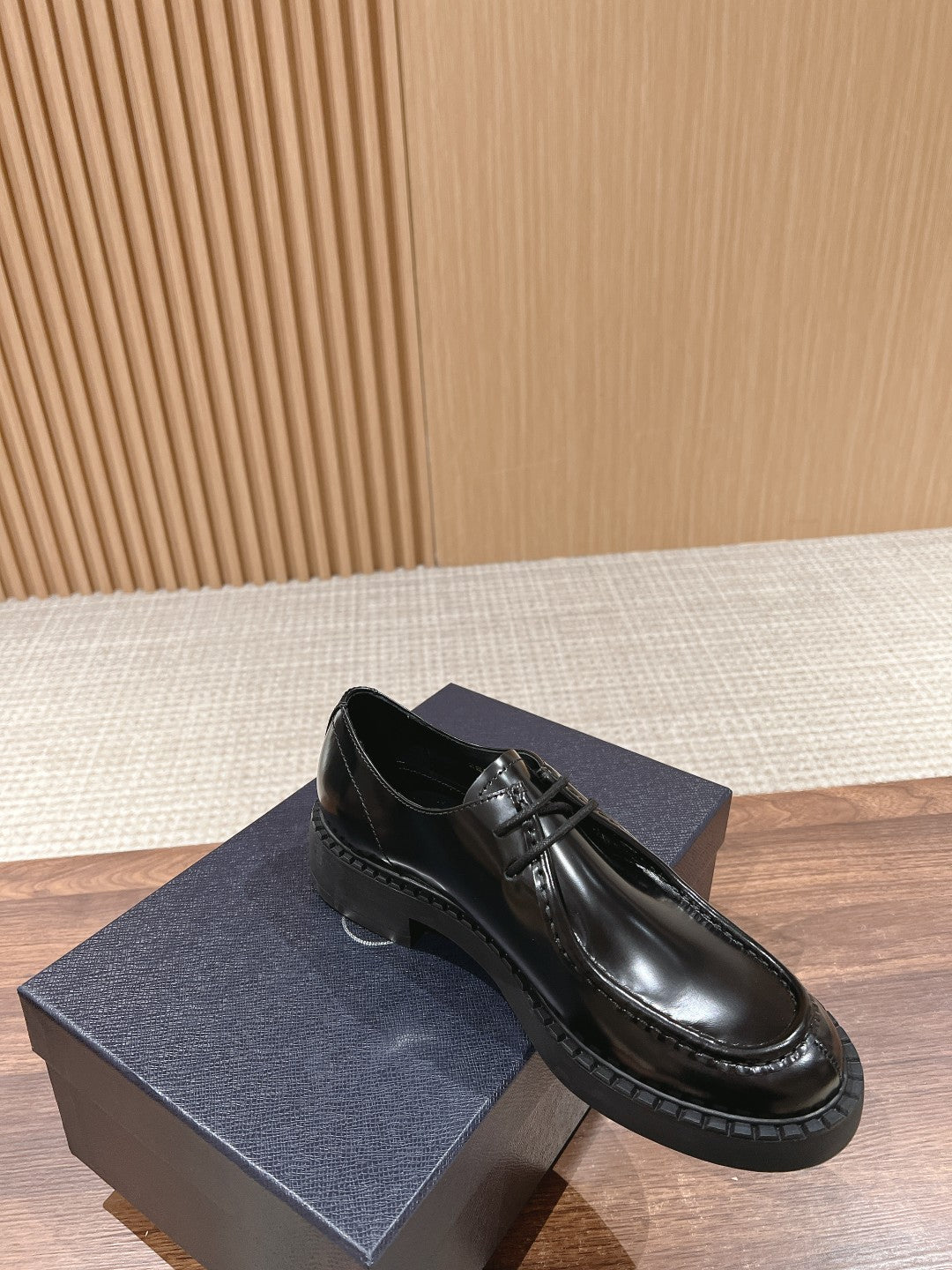 Prada Men Leather Shoes, Black Lace