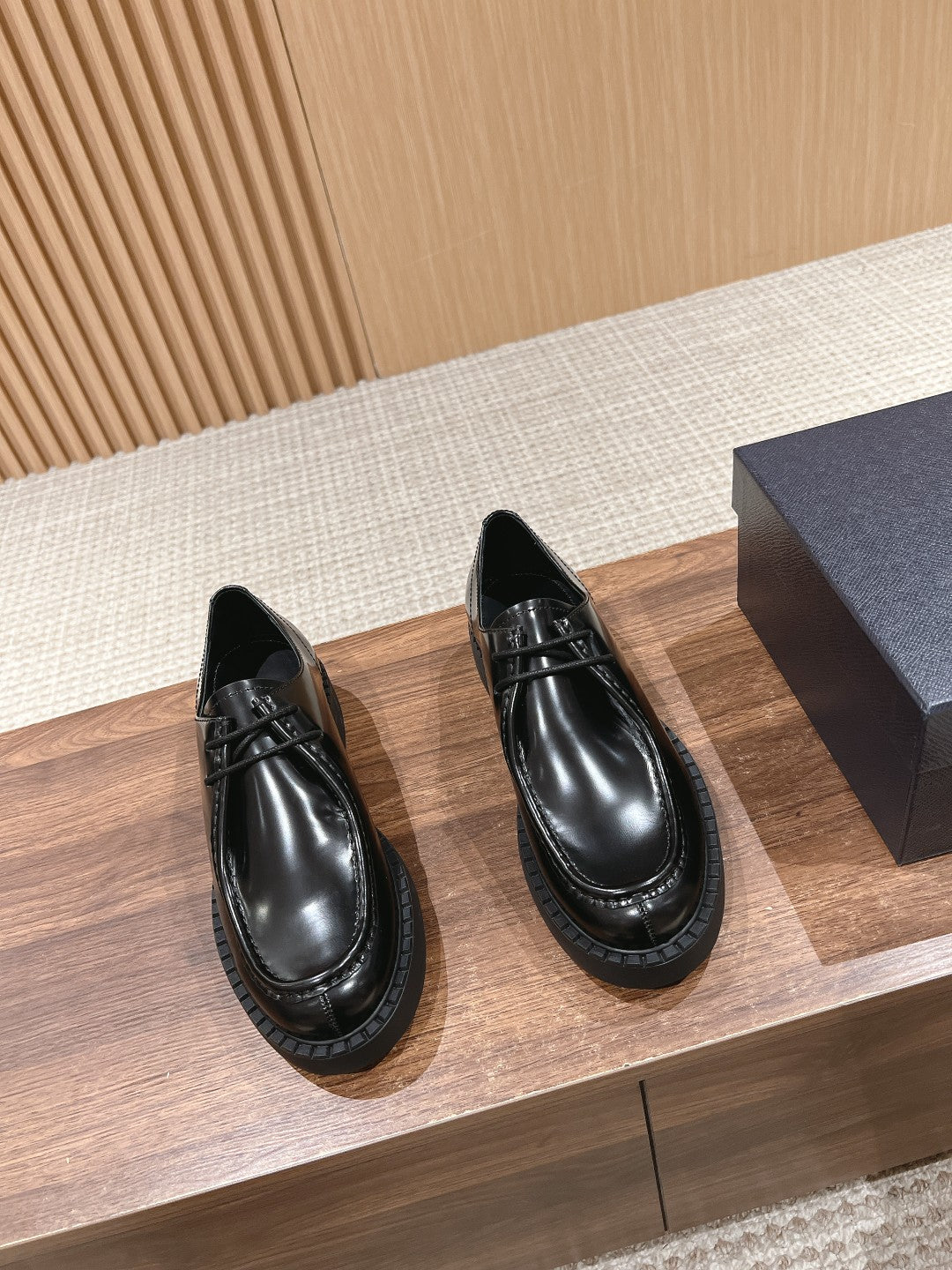 Prada Men Leather Shoes, Black Lace