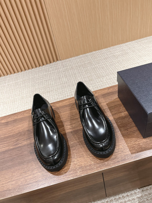 Prada Men Leather Shoes, Black Lace