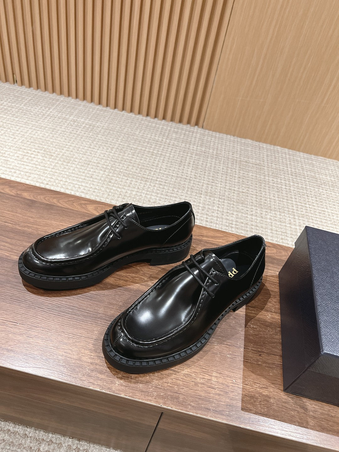 Prada Men Leather Shoes, Black Lace