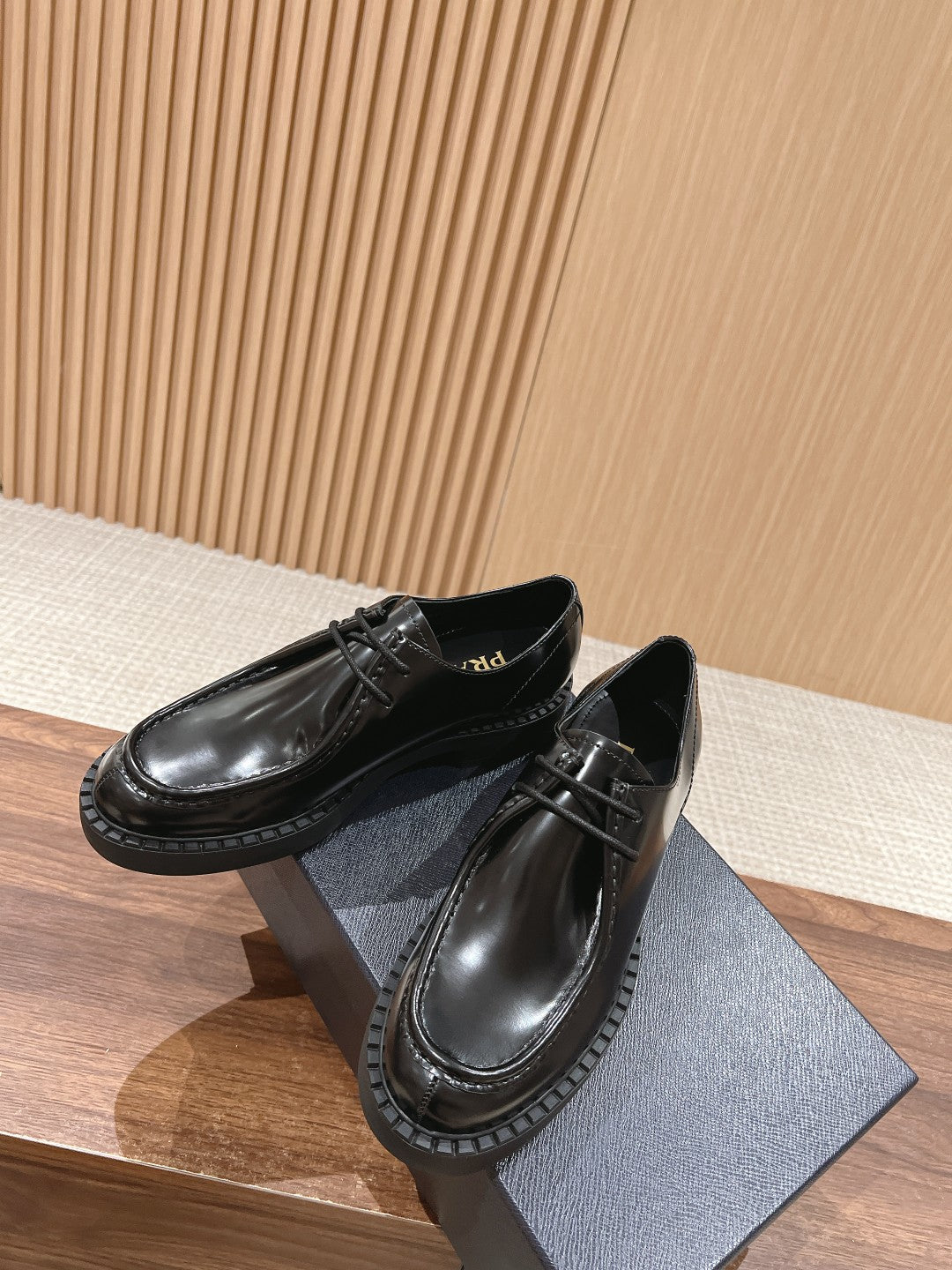 Prada Men Leather Shoes, Black Lace