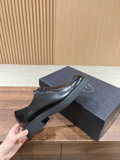 Prada Men Leather Shoes, Black Lace