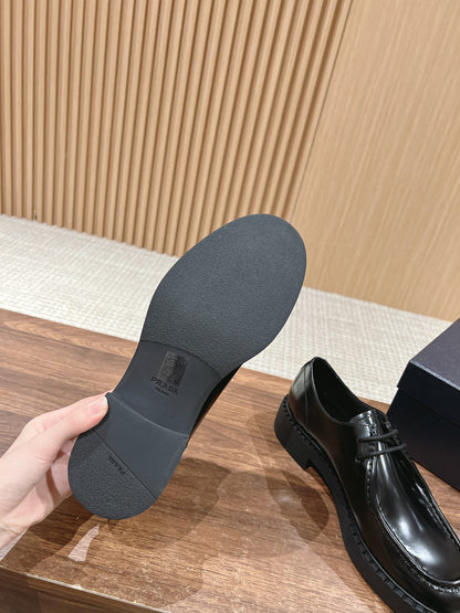 Prada Men Leather Shoes, Black Lace