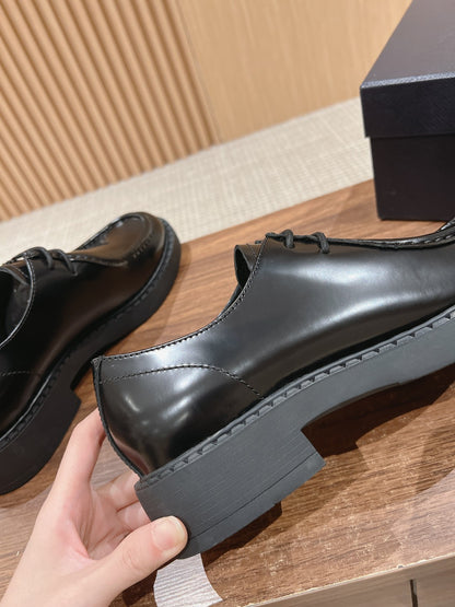 Prada Men Leather Shoes, Black Lace