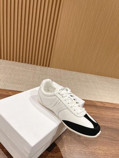 CELINE Triomphe Trainer Sneakers, White & Black