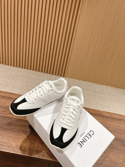 CELINE Triomphe Trainer Sneakers, White & Black