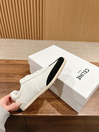 CELINE Triomphe Trainer Sneakers, White & Black